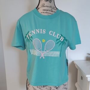 WILDFOX | Women's Turquoise Tennis Club Jamie Oversized Boxy Cropped T-Shirt
